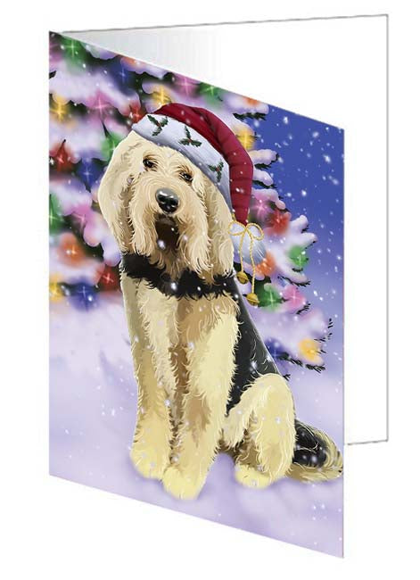 Winterland Wonderland Otterhound Dog In Christmas Holiday Scenic Background Handmade Artwork Assorted Pets Greeting Cards and Note Cards with Envelopes for All Occasions and Holiday Seasons GCD71645