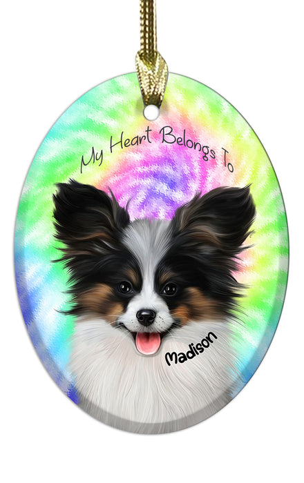 Add Your PERSONALIZED PET Painting Portrait on Tie Dye Oval Glass Christmas Ornament
