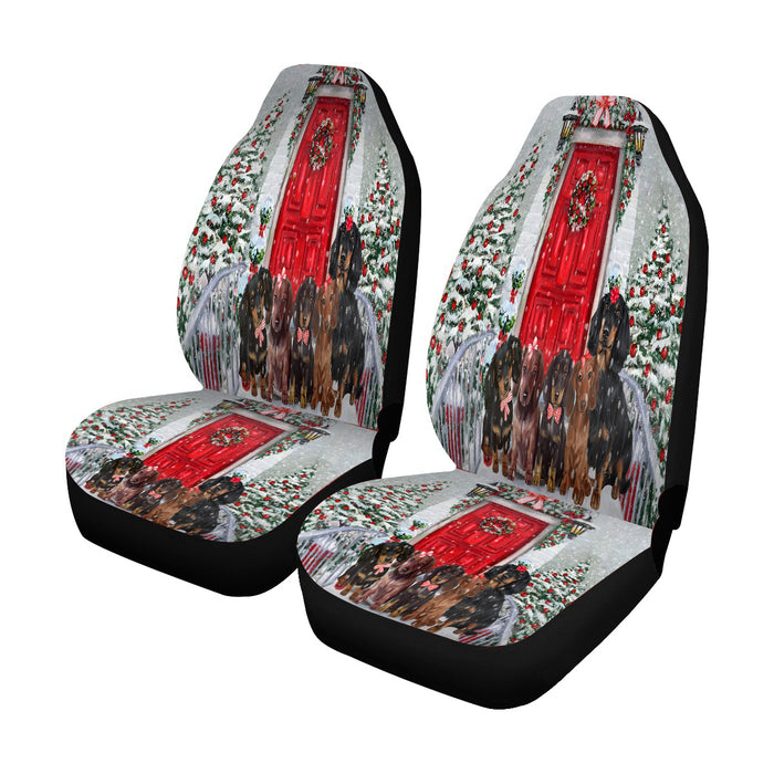 Christmas Holiday Welcome Red Door Dachshund Dog Car Seat Covers (Set of 2)