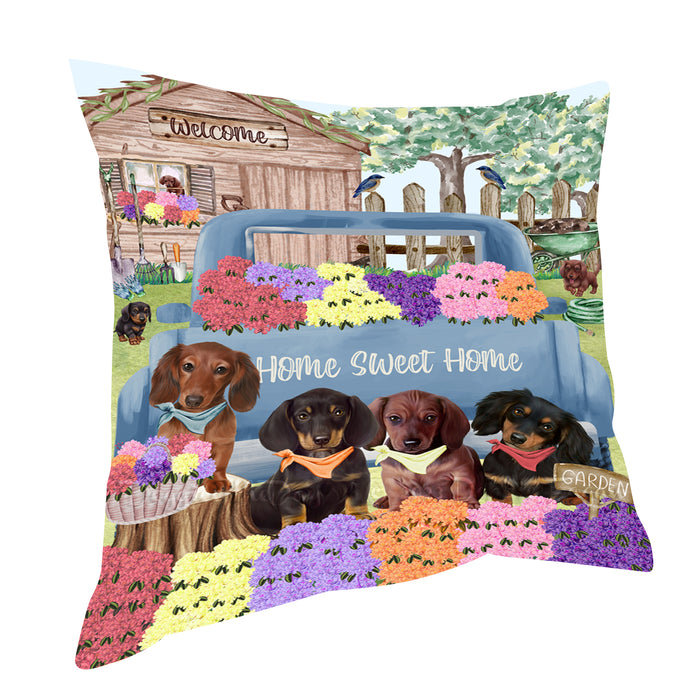 Rhododendron Home Sweet Home Garden Blue Truck Dachshund Dog Pillow with Top Quality High-Resolution Images - Ultra Soft Pet Pillows for Sleeping - Reversible & Comfort - Cushion for Sofa Couch Bed - 100% Polyester