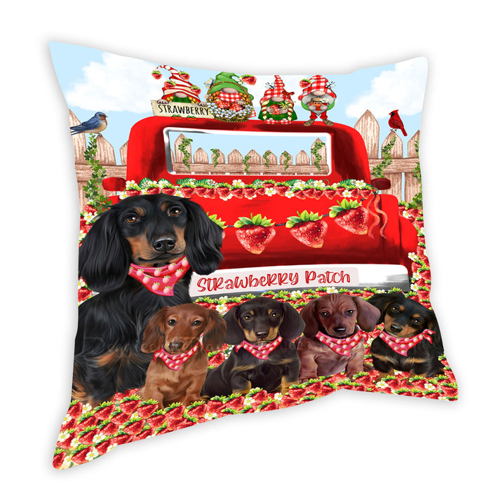 Strawberry Patch with Gnomes Dachshund Dog Pillow with Top Quality High-Resolution Images - Ultra Soft Pet Pillows for Sleeping - Reversible & Comfort - Ideal Gift for Dog Lover - Cushion for Sofa Couch Bed - 100% Polyester