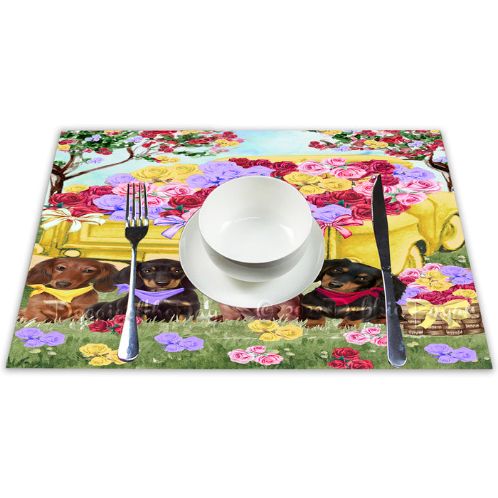 Floral Yellow Truck Dachshund Dogs Placemat