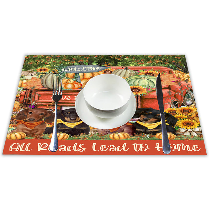 All Roads Lead to Home Orange Truck Harvest Fall Pumpkin Dachshund Dogs Placemat