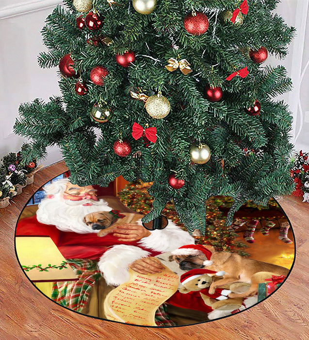 Santa Sleeping with Puggle Dogs Christmas Tree Skirt