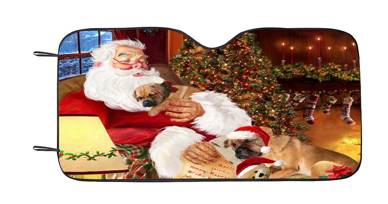 Santa Sleeping with Puggle Dogs Car Sun Shade