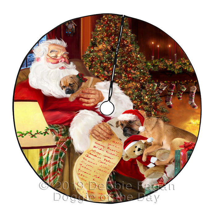 Santa Sleeping with Puggle Dogs Christmas Tree Skirt