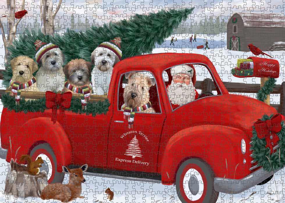 Christmas Santa Express Delivery Wheaten Terriers Dog Family Puzzle with Photo Tin PUZL87484