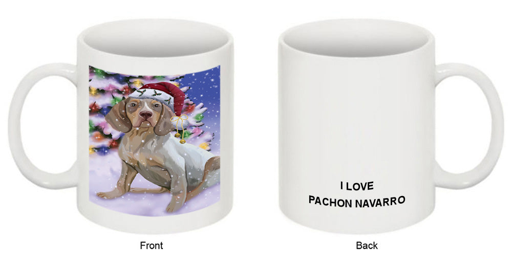 Winterland Wonderland Pachon Navarr Dog In Christmas Holiday Scenic Background Coffee Mug MUG51109