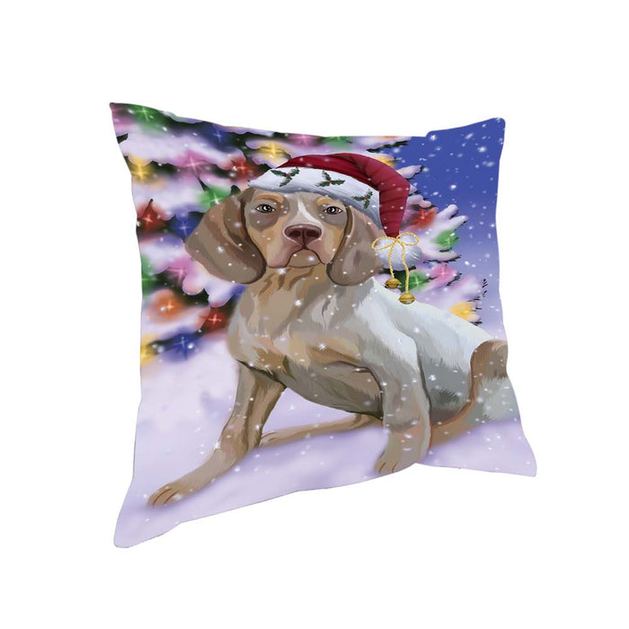 Winterland Wonderland Pachon Navarr Dog In Christmas Holiday Scenic Background Pillow PIL71772
