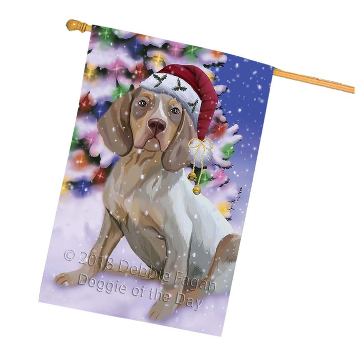 Winterland Wonderland Pachon Navarr Dog In Christmas Holiday Scenic Background House Flag FLG56140