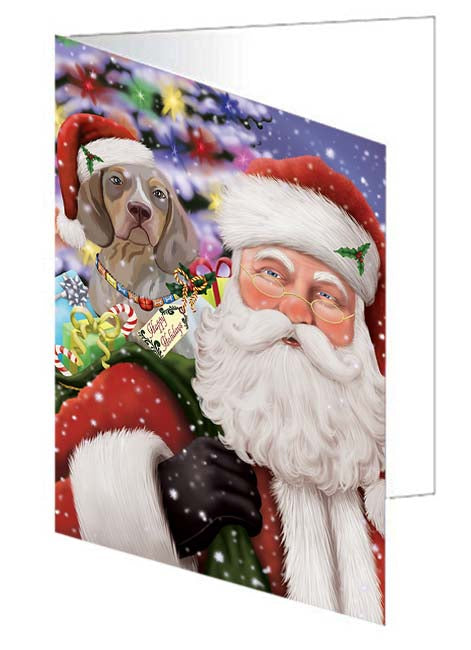 Santa Carrying Pachon Navarro Dog and Christmas Presents Handmade Artwork Assorted Pets Greeting Cards and Note Cards with Envelopes for All Occasions and Holiday Seasons GCD71057