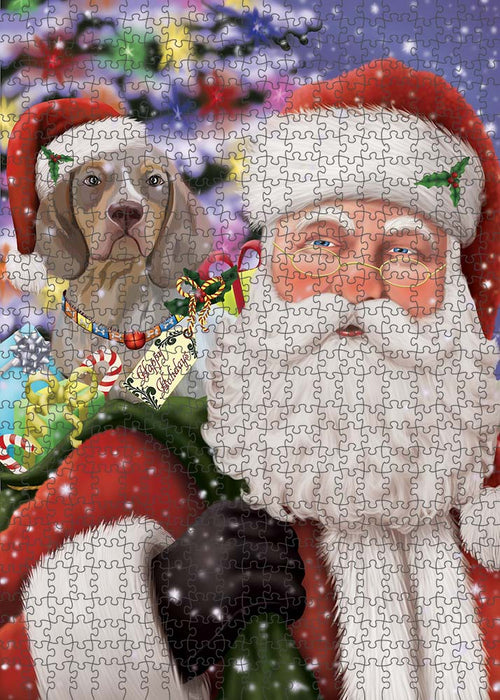 Santa Carrying Pachon Navarro Dog and Christmas Presents Puzzle with Photo Tin PUZL90260