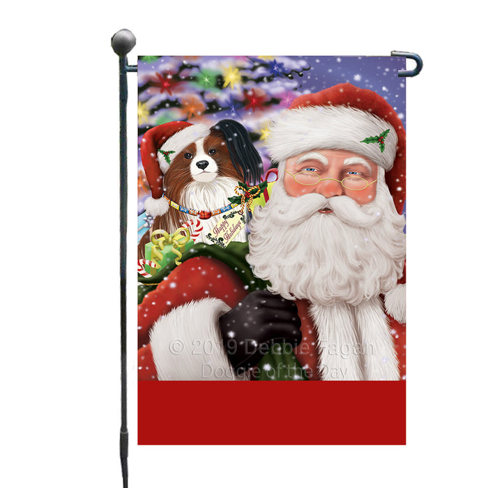 Personalized Santa Carrying Papillion Dog and Christmas Presents Custom Garden Flag GFLG63804