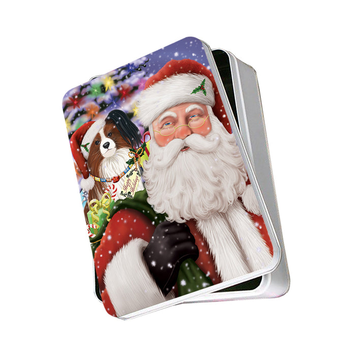 Santa Carrying Papillion Dog and Christmas Presents Photo Storage Tin PITN55458