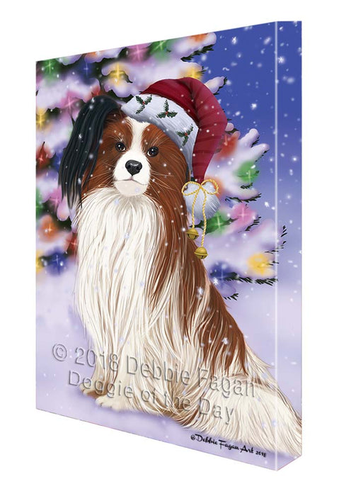 Winterland Wonderland Papillion Dog In Christmas Holiday Scenic Background Canvas Print Wall Art Décor CVS121337