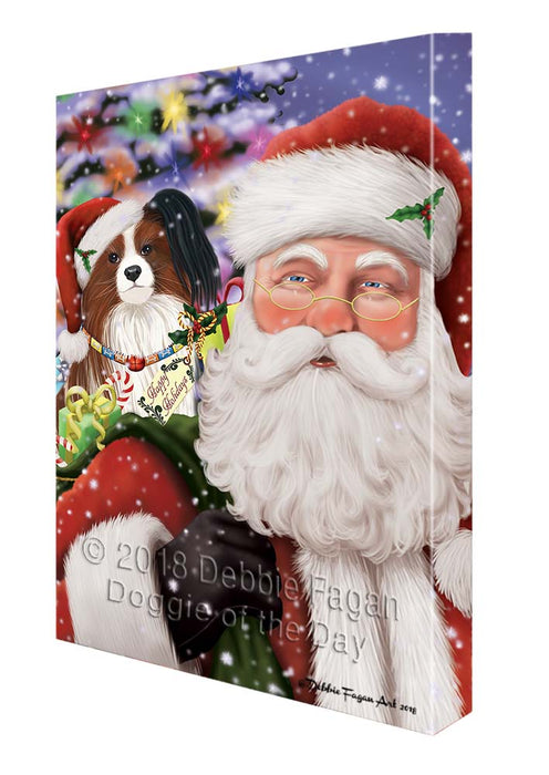 Santa Carrying Papillion Dog and Christmas Presents Canvas Print Wall Art Décor CVS119564