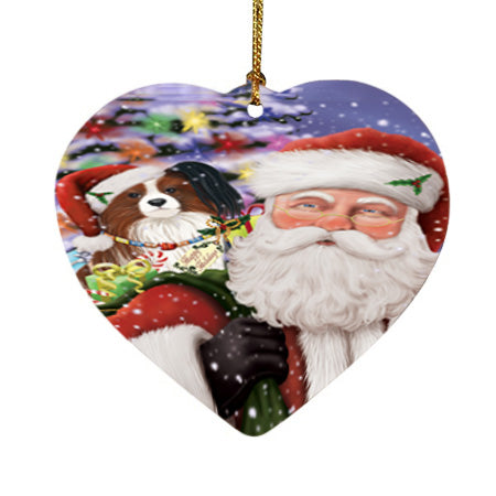 Santa Carrying Papillion Dog and Christmas Presents Heart Christmas Ornament HPOR55871