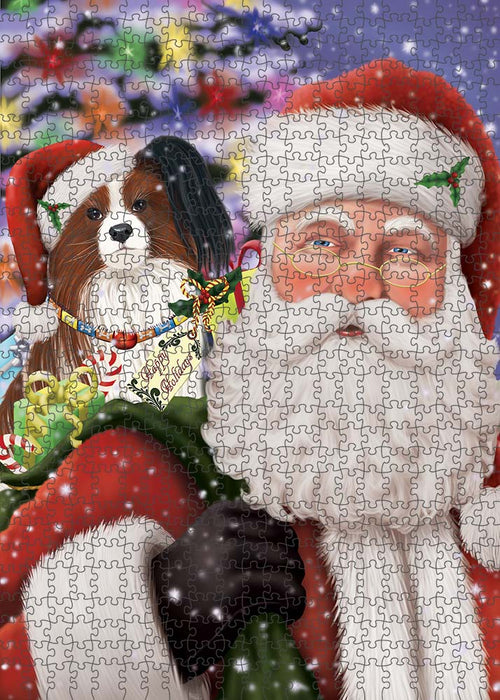 Santa Carrying Papillion Dog and Christmas Presents Puzzle with Photo Tin PUZL90264
