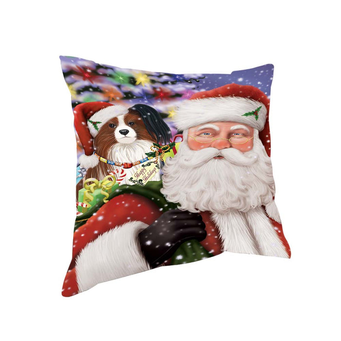 Santa Carrying Papillion Dog and Christmas Presents Pillow PIL70988