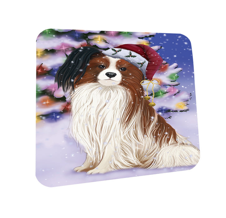 Winterland Wonderland Papillion Dog In Christmas Holiday Scenic Background Coasters Set of 4 CST55670