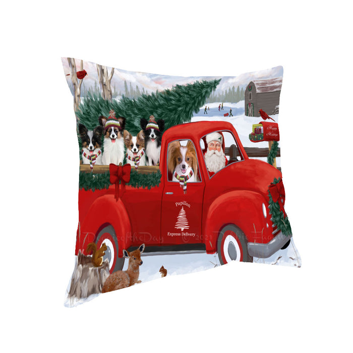 Christmas Santa Express Delivery Red Truck Papillon Dogs Pillow with Top Quality High-Resolution Images - Ultra Soft Pet Pillows for Sleeping - Reversible & Comfort - Ideal Gift for Dog Lover - Cushion for Sofa Couch Bed - 100% Polyester
