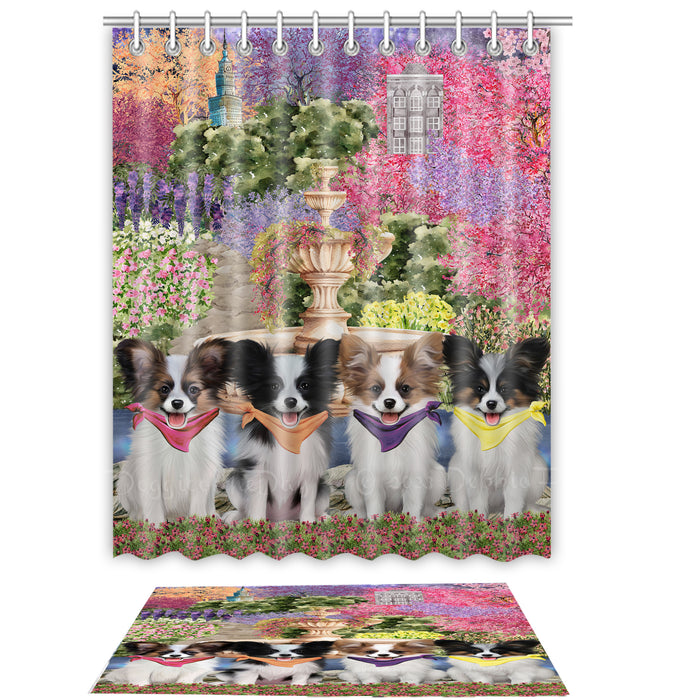 Papillon Shower Curtain & Bath Mat Set: Explore a Variety of Designs, Custom, Personalized, Curtains with hooks and Rug Bathroom Decor, Gift for Dog and Pet Lovers