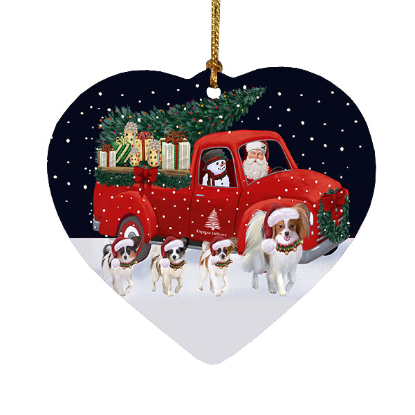 Christmas Express Delivery Red Truck Running Papillon Dogs Heart Christmas Ornament RFPOR58105