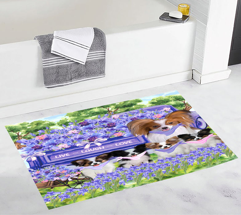 Papillon Bath Mat: Explore a Variety of Designs, Personalized, Anti-Slip Bathroom Halloween Rug Mats, Custom, Pet Gift for Dog Lovers