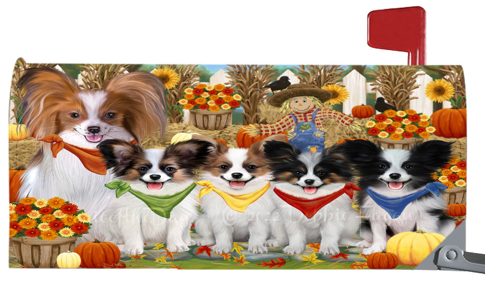 Fall Festival Gathering Papillon Dogs Magnetic Mailbox Cover Both Sides Pet Theme Printed Decorative Letter Box Wrap Case Postbox Thick Magnetic Vinyl Material