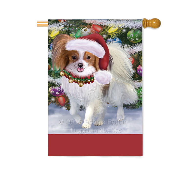 Personalized Trotting in the Snow Papillon Dog Custom House Flag FLG-DOTD-A60820
