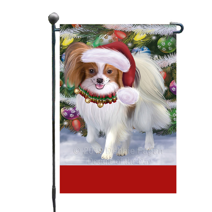 Personalized Trotting in the Snow Papillon Dog Custom Garden Flags GFLG-DOTD-A60764