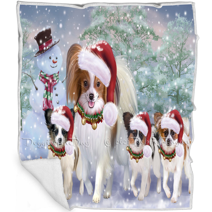 Christmas Running Family Papillon Dogs Blanket BLNKT134499