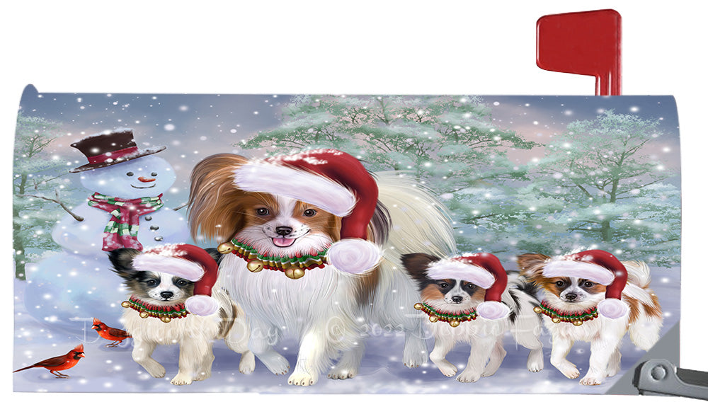 Christmas Running Family Papillon Dogs Magnetic Mailbox Cover Both Sides Pet Theme Printed Decorative Letter Box Wrap Case Postbox Thick Magnetic Vinyl Material