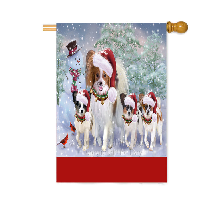 Personalized Christmas Running Family Papillon Dogs Custom House Flag FLG-DOTD-A60397