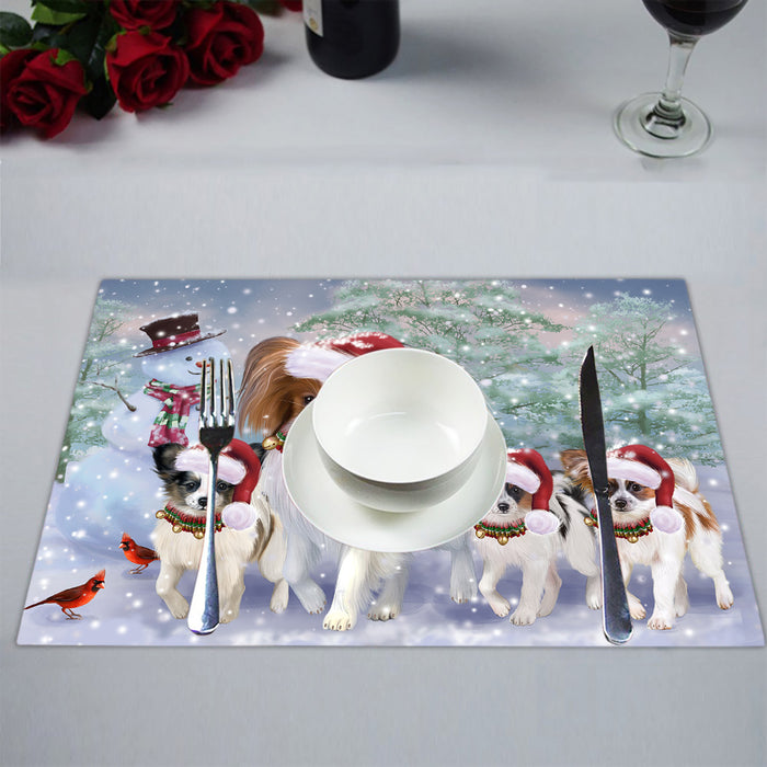 Christmas Running Fammily Papillon Dogs Placemat