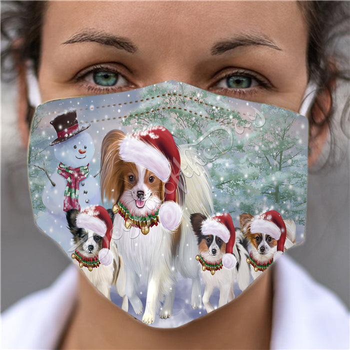 Christmas Running Fammily Papillon Dogs Face Mask FM48731