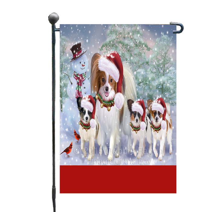 Personalized Christmas Running Family Papillon Dogs Custom Garden Flags GFLG-DOTD-A60341