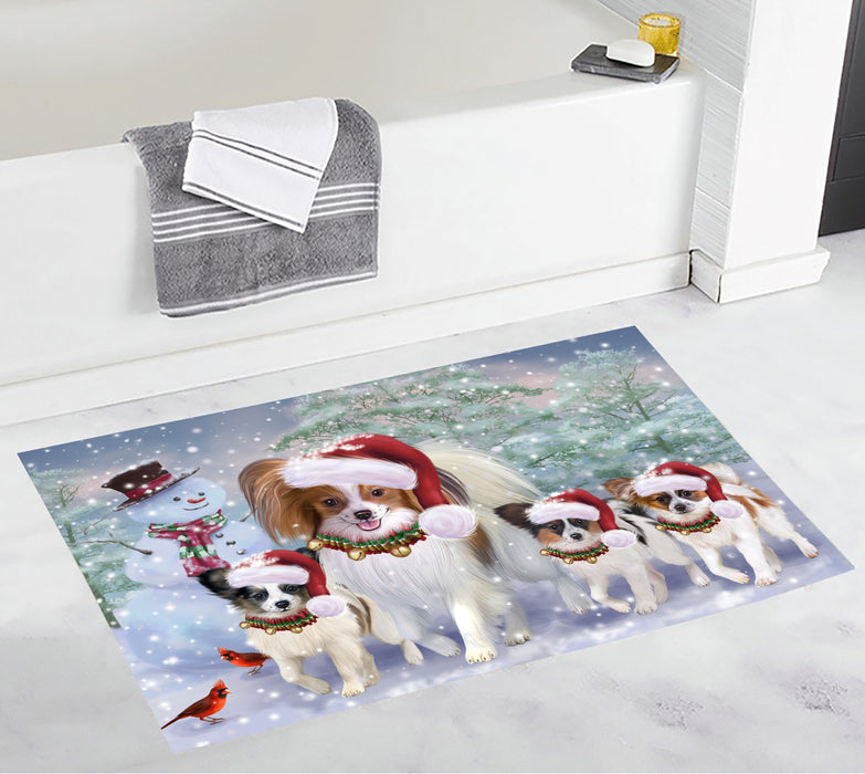 Christmas Running Fammily Papillon Dogs Bath Mat