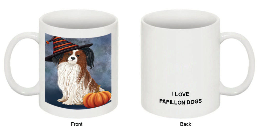 Happy Halloween Papillon Dog Wearing Witch Hat with Pumpkin Coffee Mug MUG50305