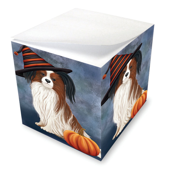 Happy Halloween Papillon Dog Wearing Witch Hat with Pumpkin Note Cube NOC56553