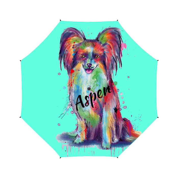 Custom Pet Name Personalized Watercolor Papillon DogSemi-Automatic Foldable Umbrella