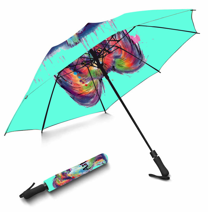 Custom Pet Name Personalized Watercolor Papillon DogSemi-Automatic Foldable Umbrella