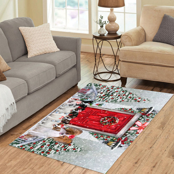 Christmas Holiday Welcome Papillon Dogs Area Rug - Ultra Soft Cute Pet Printed Unique Style Floor Living Room Carpet Decorative Rug for Indoor Gift for Pet Lovers