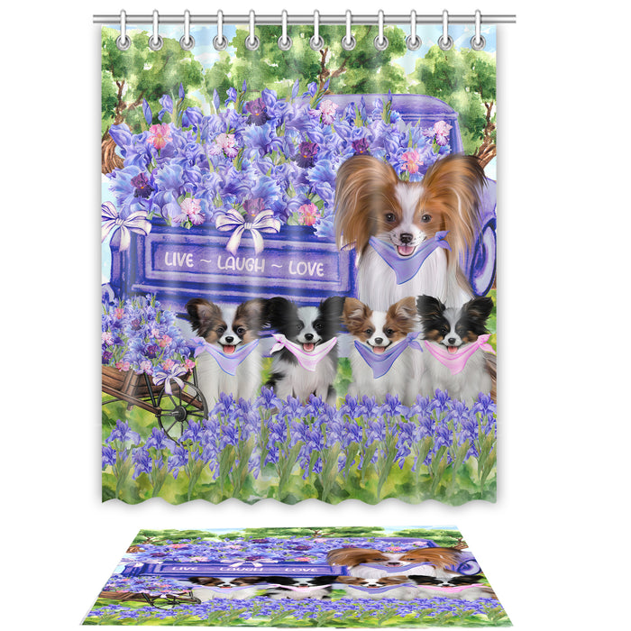 Papillon Shower Curtain & Bath Mat Set, Custom, Explore a Variety of Designs, Personalized, Curtains with hooks and Rug Bathroom Decor, Halloween Gift for Dog Lovers