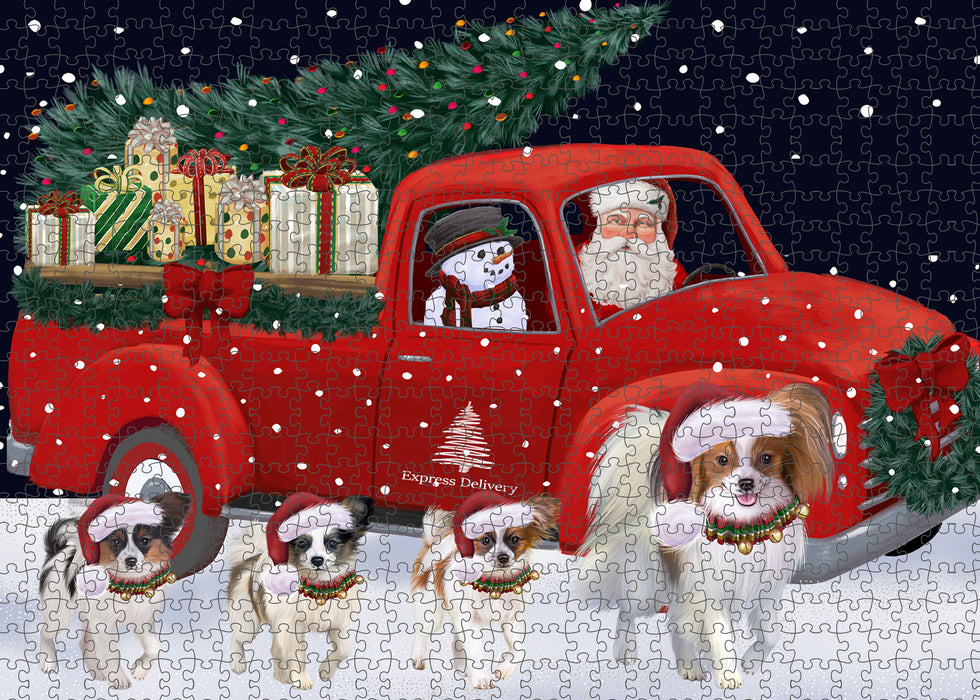 Christmas Express Delivery Red Truck Running Papillon Dogs Puzzle  PUZL99752