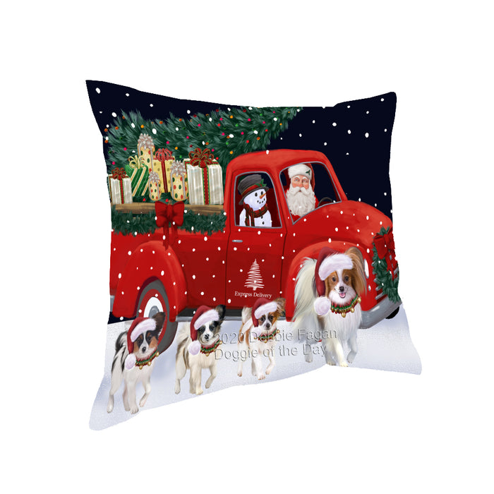 Christmas Express Delivery Red Truck Running Papillon Dogs Pillow PIL86136