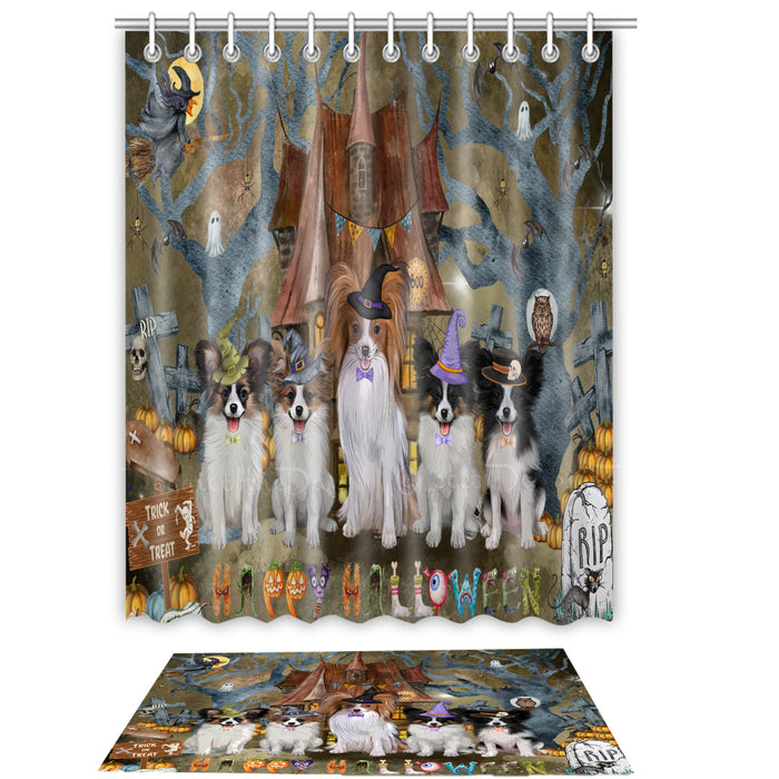 Papillon Shower Curtain & Bath Mat Set, Custom, Explore a Variety of Designs, Personalized, Curtains with hooks and Rug Bathroom Decor, Halloween Gift for Dog Lovers