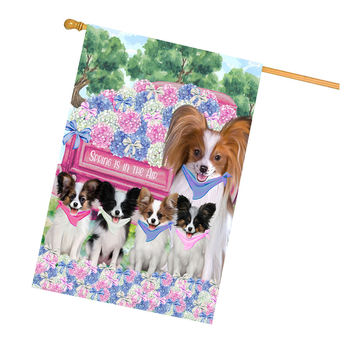 Papillion Dogs House Flag: Explore a Variety of Personalized Designs, Double-Sided, Weather Resistant, Custom, Home Outside Yard Decor for Dog and Pet Lovers
