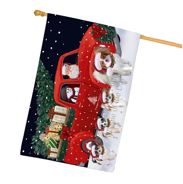 Christmas Express Delivery Red Truck Running Papillon Dogs House Flag FLG66535