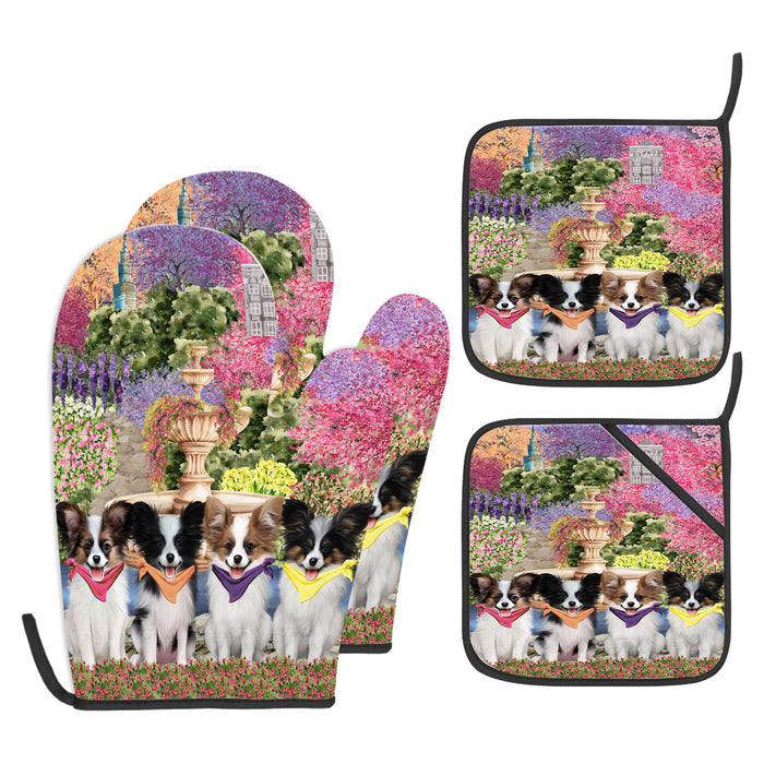 Papillon Oven Mitts and Pot Holder Set, Kitchen Gloves for Cooking with Potholders, Explore a Variety of Designs, Personalized, Custom, Dog Moms Gift